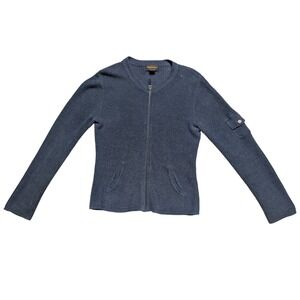 Vintage Woolrich Women's Medium‎ Blue Wool Cotton Full Zip Knit Cardigan